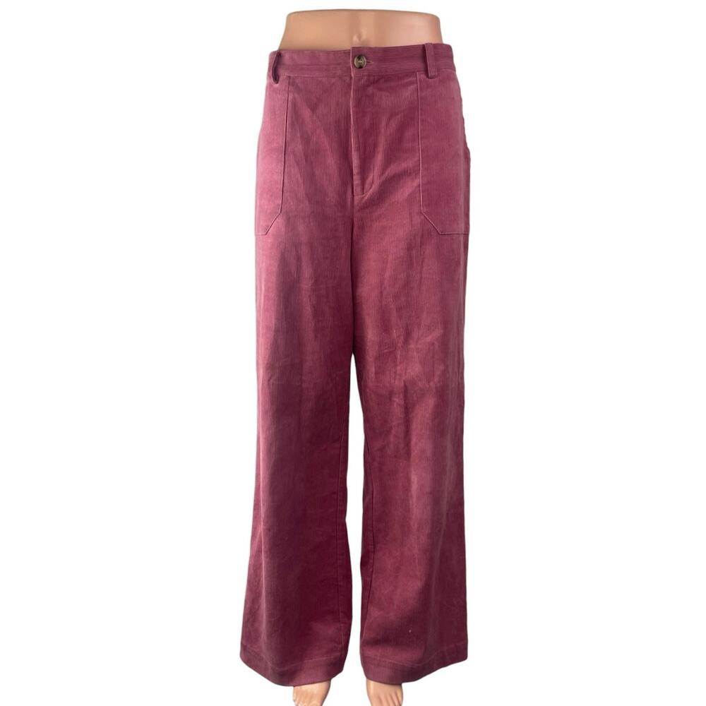 Oliver Bonas Womens Pink Purple Corduroy High Rise Wide Leg Trousers Pants Sz 10
